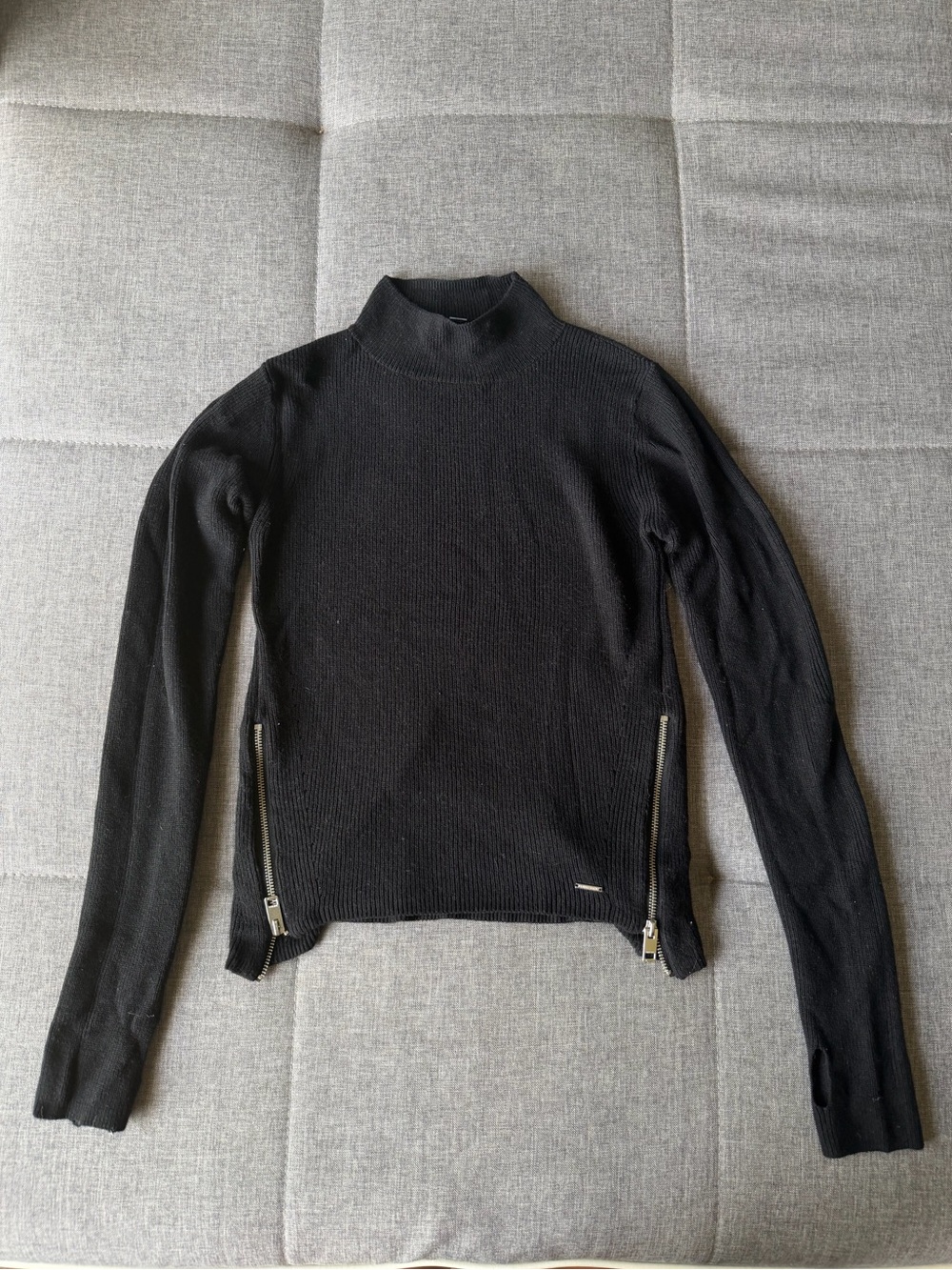 Vintage Diesel Black Ribbed Mock Neck Long Sleeve Top with Side Zippers
